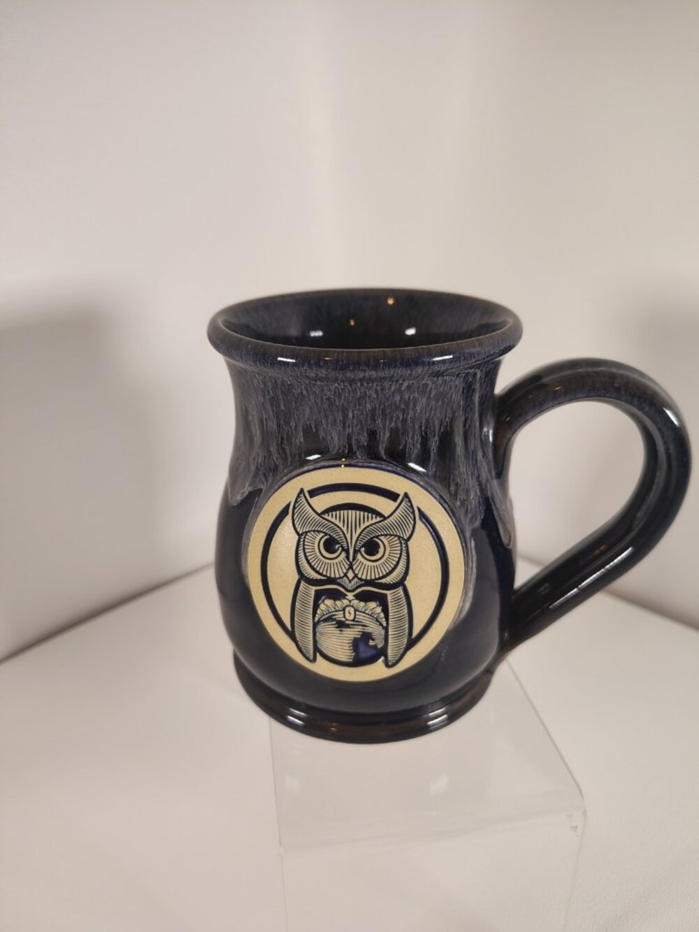 Deneen Pottery Hand Thrown USA 2019 Stoneware 3D Owl Mug Blue
